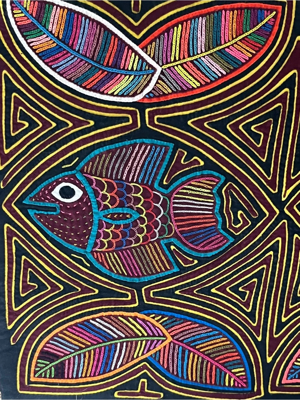 Kuna Mola Panama Jute Tote Bag Fish Folk Art Handcrafted